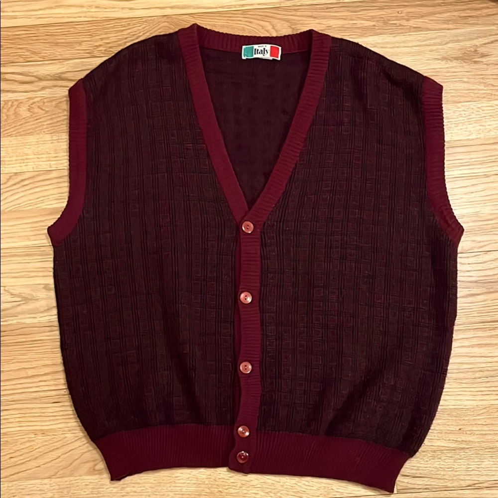 Vintage XL Burgundy Button-Up Sweater Vest